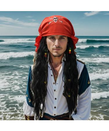 Pirate Wig with Headband | Long Curly Black Wig with Beads for Men and Women | Halloween Cosplay Accessory - Buy Online on GoSupps.com