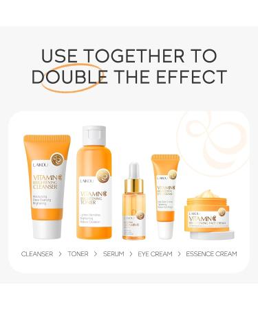 Vitamin C Skin Care Set - 5pcs Women's Beauty Gift Kit with Cleanser Toner Serum Eye Cream & Face Cream | TSA-Friendly Travel Set for Moms Daughters & Teens - Buy Online on GoSupps.com