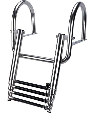 Hoffen 4 Step Pontoon Boat Ladder - Stainless Steel Telescoping Folding Inboard Ladder for Rear Entry - Heavy Duty Custom Swim Deck Ladder with Pedal and Handrails - Buy Online on GoSupps.com