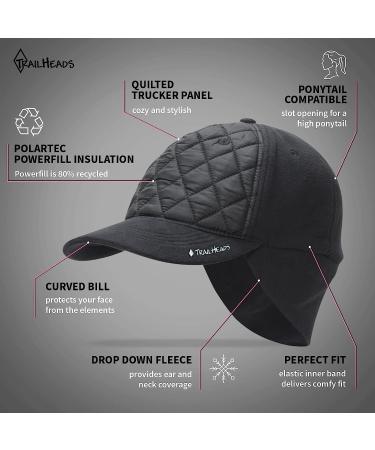 TrailHeads Women's Winter Ponytail Trucker Hat with Ear Warmers - Quilted Black - Buy Online on GoSupps.com