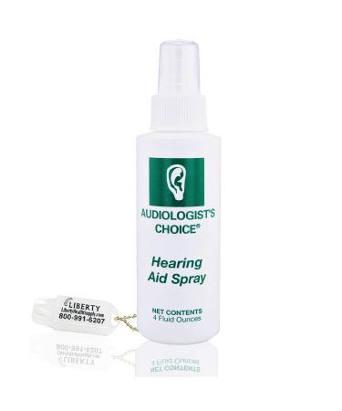 Audiologist's Choice Hearing Aid Cleaner (4 oz Spray) - Cleans Your Hearing Aids - Includes Liberty Hearing Aid Battery Keychain 4 Fl Oz (Pack of 1)