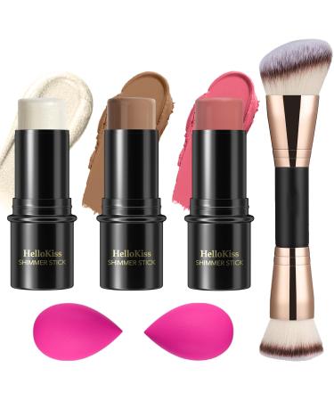 3 Pcs Cream Contour Stick Makeup Kit Shades with Highlighter Stick Blush Stick and Bronzer Contour Stick for Sculpt the Cheeks Waterproof Matte & Dewy Finish (Light-Medium #02+#10+#12 340 g (Pack of 1)) Light-medium #02+#10+#12 340 g (Pack of 1)
