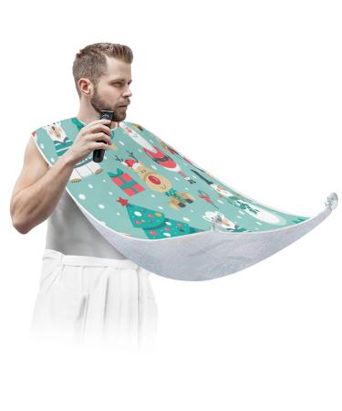 Merry Christmas Pattern Beard Bib Apron Beard Bib Hair Catcher for Men Shaving and Trimming Non-Stick Waterproof Beard Cape Grooming Cloth with 2 Suction Cups Gifts for Men