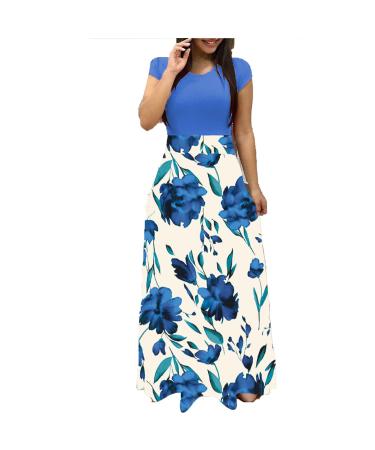 Women's Elegant Round Collar Dress Maxi Dress Swing Party Dress Cocktail Dress Floral Print Long Sleeve Tunic Dress Long Dress 5XL Blue