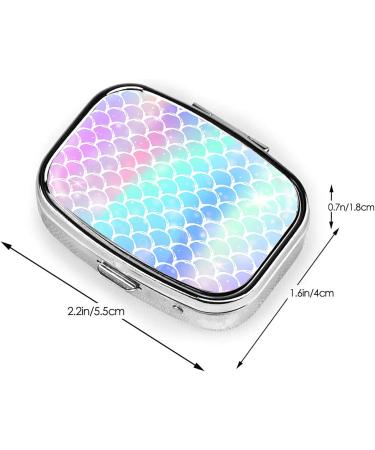 Travel Pill Cases with Mirror - Small Portable 2 Compartment Tablet Holder Wallet Organizer - Colorful Mermaid Scale Design - Buy Online on GoSupps.com