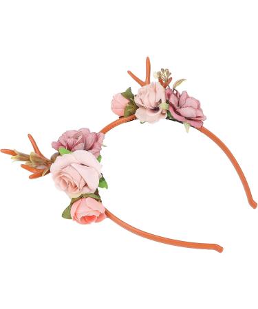 Flower Headband Fashionable Flower Reindeer Antlers Headband Floral Garland Crown for Party Cosplay Wedding Christmas(Dark pink) - Buy Online on GoSupps.com