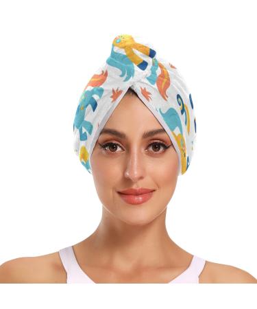 Blue Yellow Horses Hair Towel 2 Pack Super Absorbent Hair Drying Towel Quick Dry Hair Turbans Head Towel with Button Twisty Wrap for Women Girls