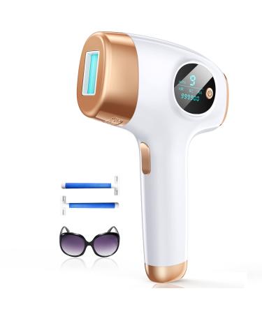 Laser Hair Removal for Women and Men, Newest 3 in 1 IPL Hair Removal, Permanent Hair Remover At Home, 9 Energy Levels, 999,900 Flashes Painless, Safe, Cleared for Facial Bikini Whole Body Gold Champagne
