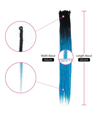 Handmade 24-Inch Thin Synthetic Dreadlock Extensions - Soft Crochet Hair in Blue | 20 Strands for Hip-Hop Style - Buy Online on GoSupps.com