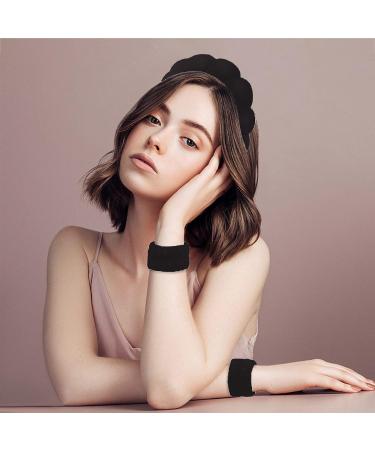 Sponge Spa Headband and Wristband Set for Skincare - Soft Terry Towel Cloth Hair Band - Hair Accessory for Girls and Women - Black - Buy Online on GoSupps.com