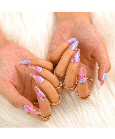 Sethexy Long Purple Ballerina Nails | Bling Coffin Gradient Acrylic Tips | 24 St Glossy Sparkle Fingernails for Women and Girls - Buy Online on GoSupps.com