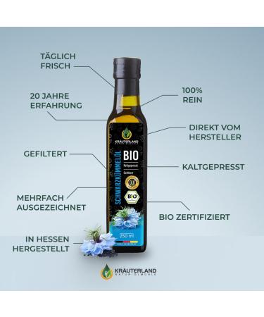 Herballand Organic Black Cumin Oil 250ml - Cold-Pressed Filtered Rich in Thymoquinone - Daily Fresh Milless from Our Hessian Oil Mill - Buy Online on GoSupps.com
