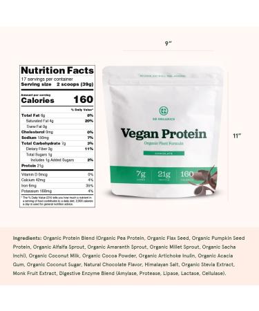 Sun Bay Organics Chocolate Vegan Protein Powder - Plant Based Organic 21g Protein Blend Shake Mix - Soy, Dairy, and Gluten Free - 1.46 lb - Buy Online on GoSupps.com