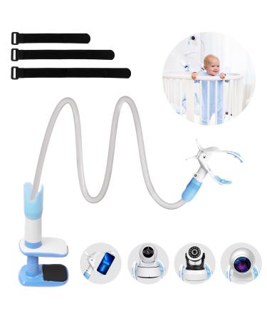EXTFANS Baby Monitor Holder Baby Monitor Stand with 3 Straps No Drilling Flexible Adjustable Camera Mount Universal Monitor Shelf Compatible with Most Baby Cot Monitors Camera (Blue)