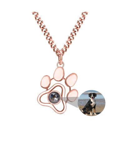 Personalized picture necklace dog memorial necklace with photo inside custom cat paw dog paw print image projection necklace custom pet photo necklace rose gold