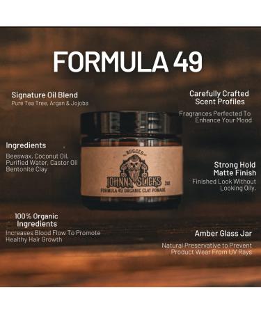 Johnny Slicks Formula 49 Original Clay Pomade - Firm Hold & Matte Finish - 2oz Organic Pomade for Men - Promotes Hair Growth, Hydrates Skin - Buy Online on GoSupps.com
