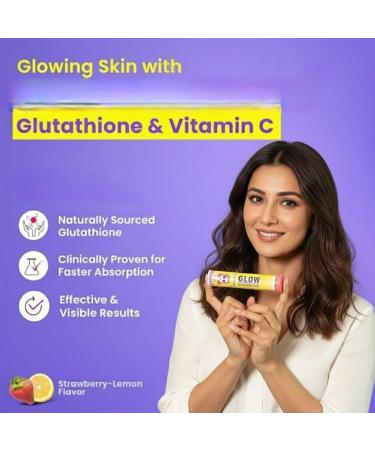 Glow Glutathione & VIT. C Skin & Radiance Strawberry-Lemon Flavour 10 effervescent Tablets - Buy Online on GoSupps.com