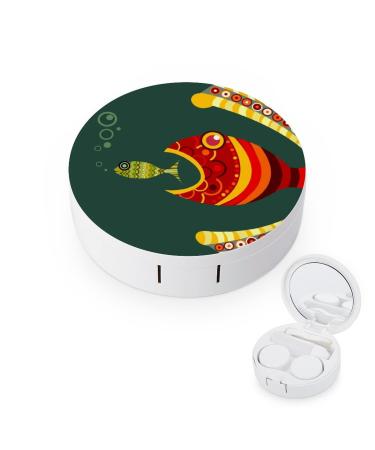 Funny Fish Round Case For Contact Lens Kit Storage Box with Mirror Printed