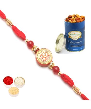 Ghasitaram Gifts Rakhis Online for Brother- 6285 Rakhi Thread with 100 GMS of Dryfruits Mix Can Rakhi with 100 gms of Dryfruits Mix Can