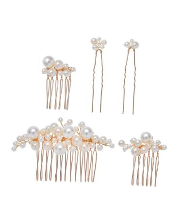 FRCOLOR Pearl Hair Comb 1 Set Bride Wedding Hairpin Hair Fork Zinc Alloy European Style Pearl Comb Clip