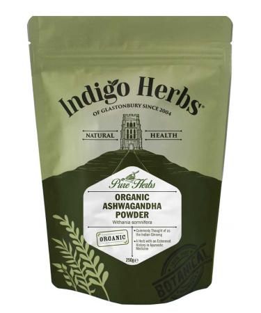 Indigo Herbs Organic Ashwagandha Powder 250g | Dried Raw Withania somnifera | Vegan & GMO-Free 250 g (Pack of 1)