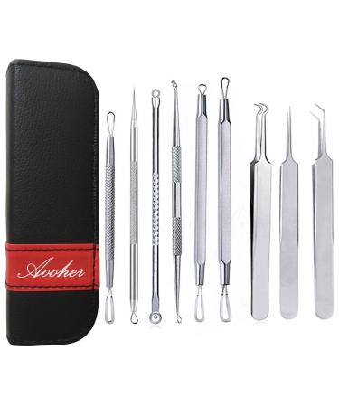 OETUIOW 9pcs Blackhead Remover Tool Kit  Aooher Professional Pimple Comedone Extractor Instrument Tool Set for for Pimples  Blackheads  Zit Removing  Forehead Facial and Nose
