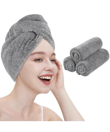 Kinhwa turban towel with button bamboo microfiber hair turban for the hair carbon fiber hair towel quick -drying super absorbent and soft for long hair and all hair types 25x65cm 3 piece light gray 25 x 65 cm - Buy Online on GoSupps.com