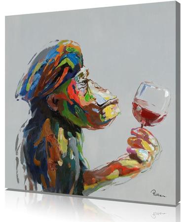 Yidepot Monkey Wine Wall Art Canvas - 50x50CM - Framed Monkey Painting for Living Room & Office Decor - Ready to Hang - Buy Online on GoSupps.com