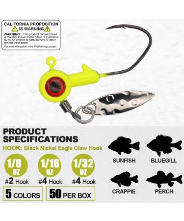 XFISHMAN Crappie Jigs Heads Kit 1/8 1/16 1/32oz - 50 Pack Panfish Fishing Jigs for Lead Head Jig Hook Lure - 1/16oz with Spinner - Buy Online on GoSupps.com