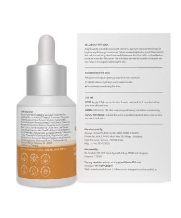 BE SOULFULL Vitamin C Serum with Niacinamide - Brightening & Anti-Aging Serum for Glowing Skin - Reduce Wrinkles & Dark Spots - 15ml / 30ml - Buy Online on GoSupps.com