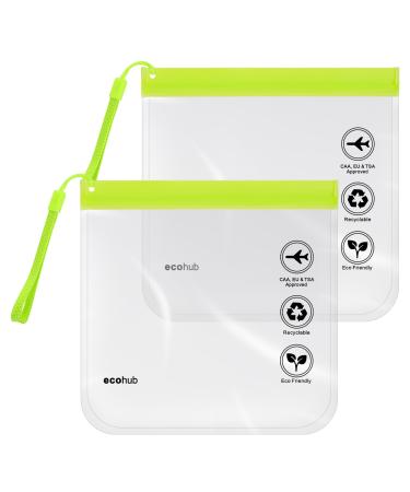 ECOHUB Airport Security Liquids Bags EVA Airport Liquid Bag 20 x 20cm Airline Approved Clear Travel Toiletry Bag for Women Men Zip Lock Bags with Strap for Travel (2 pcs Light Green) Light Green With Carrying Handle