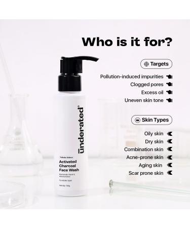 UNDERATED Charcoal Face Wash with Niacinamide Vitamin E & Aloe Vera | Deep Cleansing Oil Control & Pore Detox | Gentle Daily Cleanser for All Skin Types | 100ml - Buy Online on GoSupps.com