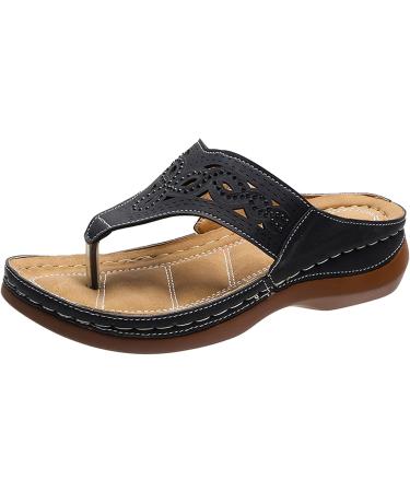 BIFUTON Women's Strappy Sandals with Arch Support | Orthopedic Flip Flops for Casual Walking | Size 10 3X-Narrow | Black - Buy Online on GoSupps.com