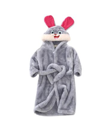 Colorful Cartoon rabbit Children's bathrobe with hood with hood nightwear baby toddler night shirt flannel pajamas thicken plush towel for young girls 1-8 years old (gray 2-3 years) 2-3 years gray