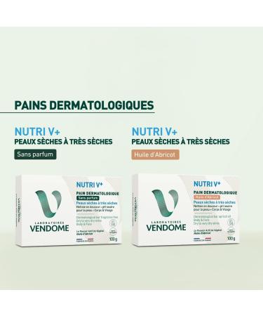 LABORATOIRES VEND ME - NUTRI V+ - Pain Dermatologique Huile D'Abricot - Corps & Visage - Nettoie En Douceur & Nourrit - pH Neutre & Sans Savon - Haute Tol rance - Peaux S ches Tr s S ches - 100g - Buy Online on GoSupps.com
