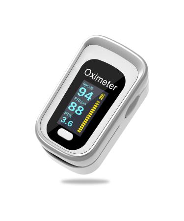 Mommed pulseximeter oxygen saturation measuring device finger spo2 finger oximeter measures oxygen saturation pulse frequency oximeter with OLED display M170-silver-white