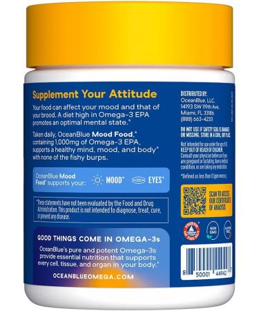 Oceanblue Essentials Mood Food Omega-3 | Triple Strength Fish Oil 1000mg EPA for Mood Support | Burpless Mini Softgels | Heart Health Non-GMO (60 Count) - Buy Online on GoSupps.com