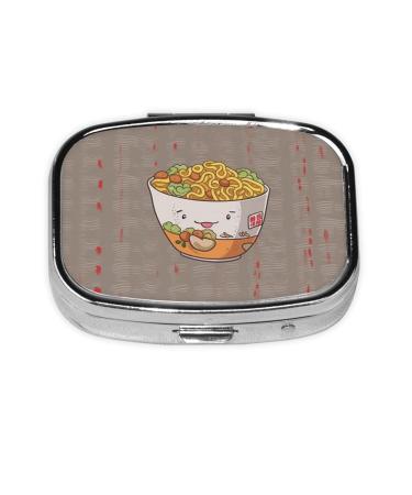 Egg Cup Noodle Ramen Printing 2 Compartment Small Pill Case Cute Small Pill Box Purse Pill Boxs Travel Pill Organizer for Pocket Purse and Travel Gifts