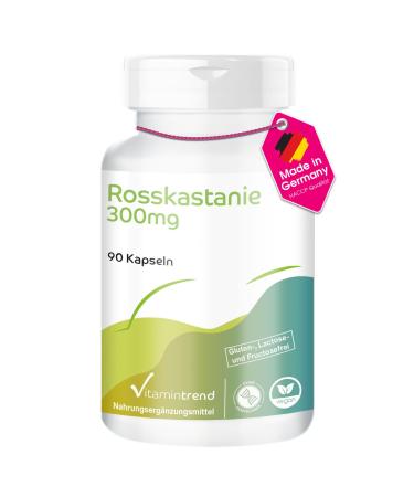 Horse chestnut 300mg - with 900mg horse chestnut extract including 180mg escin per daily dose - 90 capsules - highly dosed - vegan - bioavailable supplements from Germany | Vitamintrend
