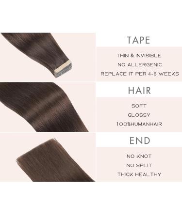 YDDM 20Pcs Dark Brown Invisible Tape Hair Extensions - 18 Inch Real Hair Weft for Seamless Volume & Length - Buy Online on GoSupps.com