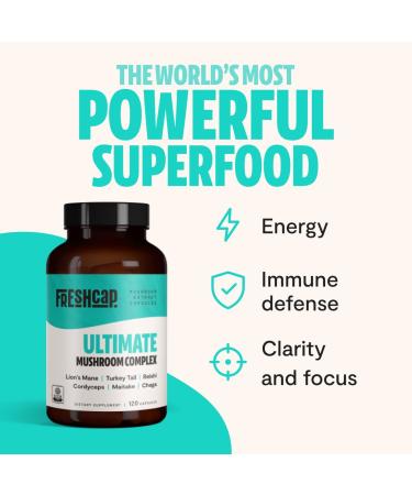 FreshCap Ultimate Mushroom Complex 120ct - Lion's Mane, Reishi, Cordyceps, Chaga, Turkey Tail, Maitake Supplement - Real Fruiting Body, No Fillers - Buy Online on GoSupps.com