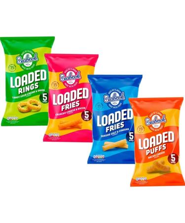 Seabrook loaded fries Puffs Rings Chips Crisps Bags - 4 x Mixed Bags (20 x Mini Chips Bags 16g) - Buy Online on GoSupps.com