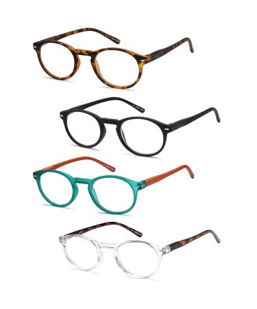 Gamma Ray Reading Glasses - 4 Pairs Spring Hinge Round Mens and Womens Lightweight Readers 4.00x
