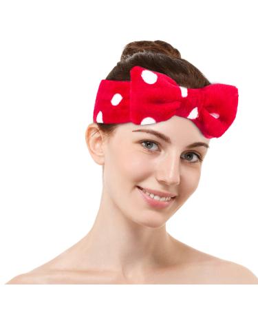 ODDIER Make-up Spa Headband  Apply facial mask Bath Facial Makeup Bow Head band for Women Girls Washing Face Skincare Shower Fluffy Towel Headbands  Soft Microfiber Coral Fleece Face Mask Hair Band (red)