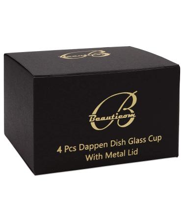 Beauticom Crystal Glass Dappen Dish Set - 4 Pieces Octagon Shape with Stainless Steel Lid for Acrylic Nail Dip Powder, Monomer, and Polish Remover - Buy Online on GoSupps.com