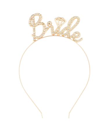 BAHABY Bride Headband Bachelorette Party Decorations Bride to Be Tiara Bridal Headband for Bridal Shower, Bachelorette Party, Wedding (Gold) Gold-rhinestone