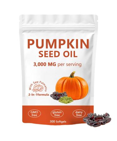 Pumpkin Seed Oil Capsules Pumpkin Seed Oil 2 in 1 with Saw Palmetto 3000mg Pure & Natural Supplement Hair Growth Skin Care - Non-GMO Gluten - Free 300 Softgels (1)