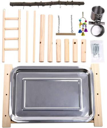 Parrots Playground Bird Perch Gym with Ladder, Swings, Feeding Cups - Prickly Ash Wood - for Parakeets, Conures, Cockatiels - Cage Accessories & Exercise Toys - Buy Online on GoSupps.com