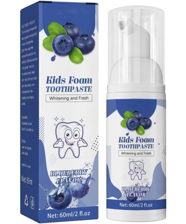 Foam tooth paste Kids with fruit flavor Kids foam toothpaste with low fluoride foaming tooth paste and Mouthwash for Dental Care for Children 3 and Up 60G (BlueBerry)