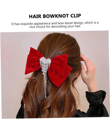 DOITOOL Bowknot Hair Clip Tassel Hair Clip Big Hair Clips Ribbon Bows Rhinestone Barrettes for Women Bowknot Headdress Silky Hair Clip Hair Clip for Girls Rhinestones Miss Red - Buy Online on GoSupps.com